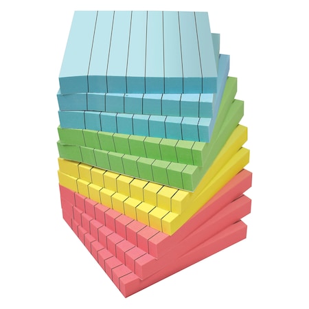 BETTER OFFICE PRODUCTS Lined Sticky Notes, 3in.x3in. 1,000 Shts 100/Pad, Self Stick Notes with Lines, Pastel Colors, 10PK 66334